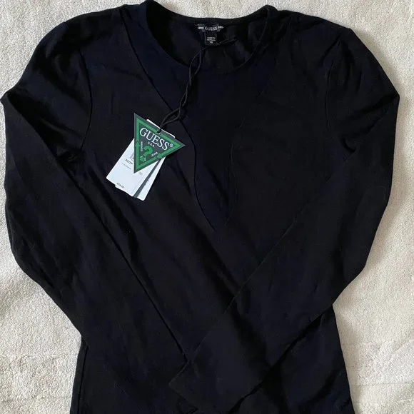 Guess Long Sleeved Top with Mesh V-neckline - Picture 2 of 7